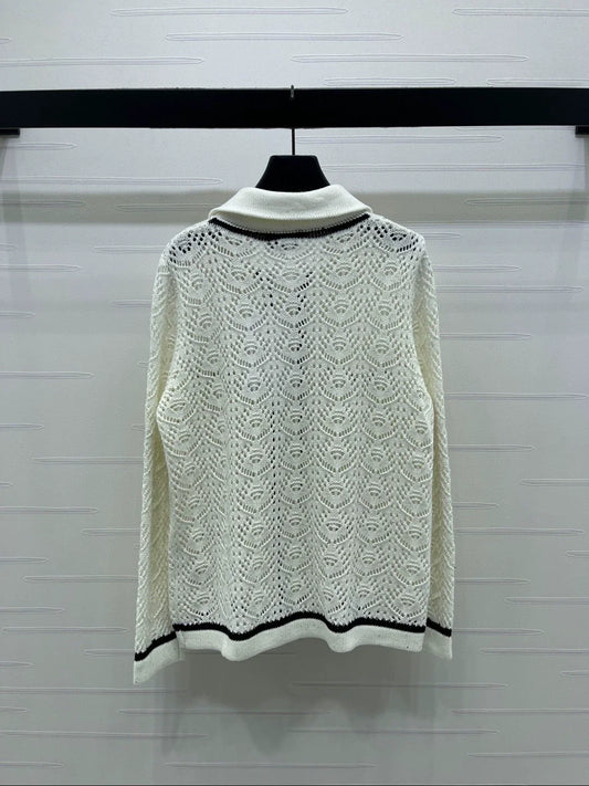 Collared Openwork Cardigan