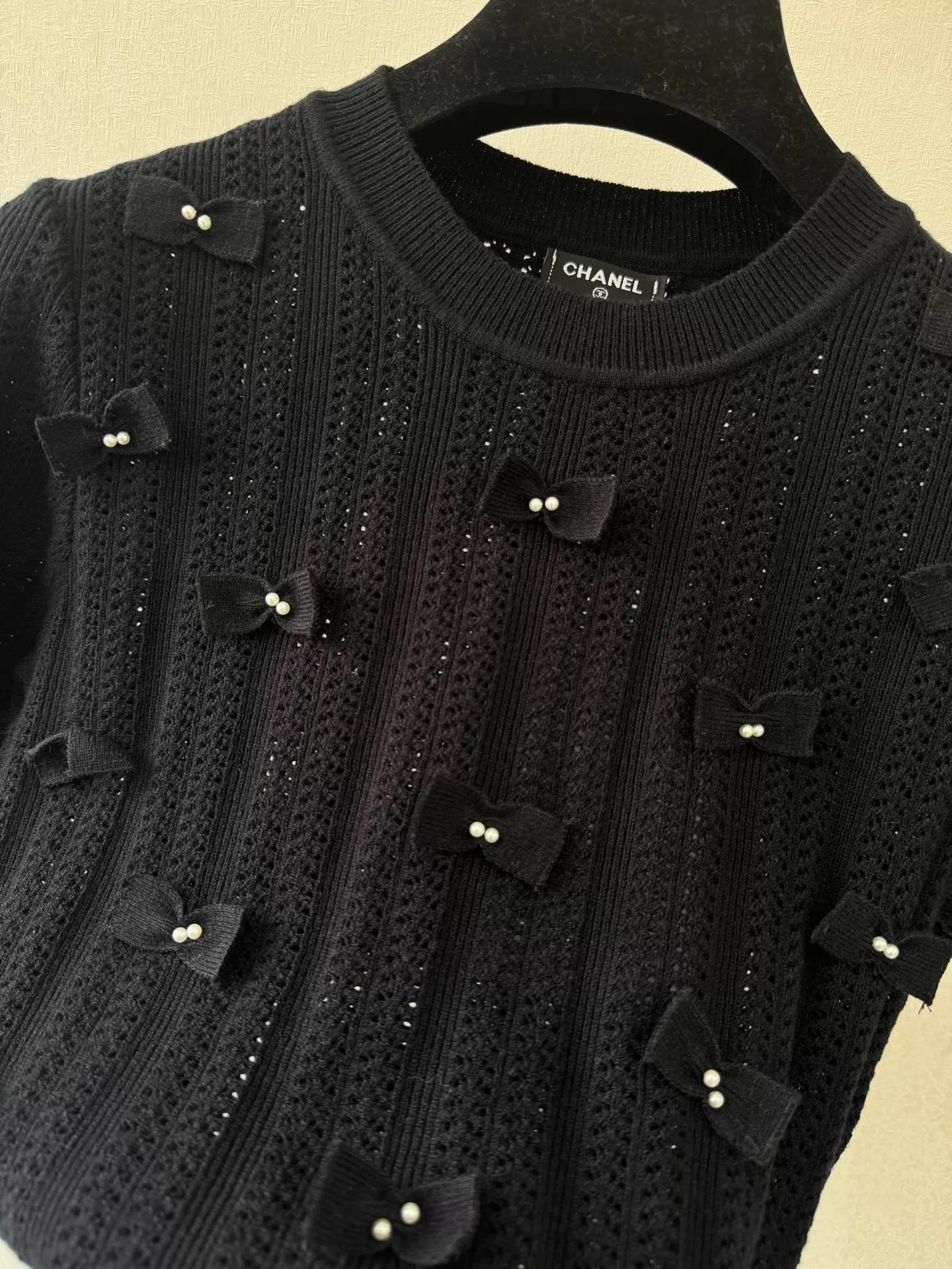 26ss Bow and Pearl Knit T-shirt