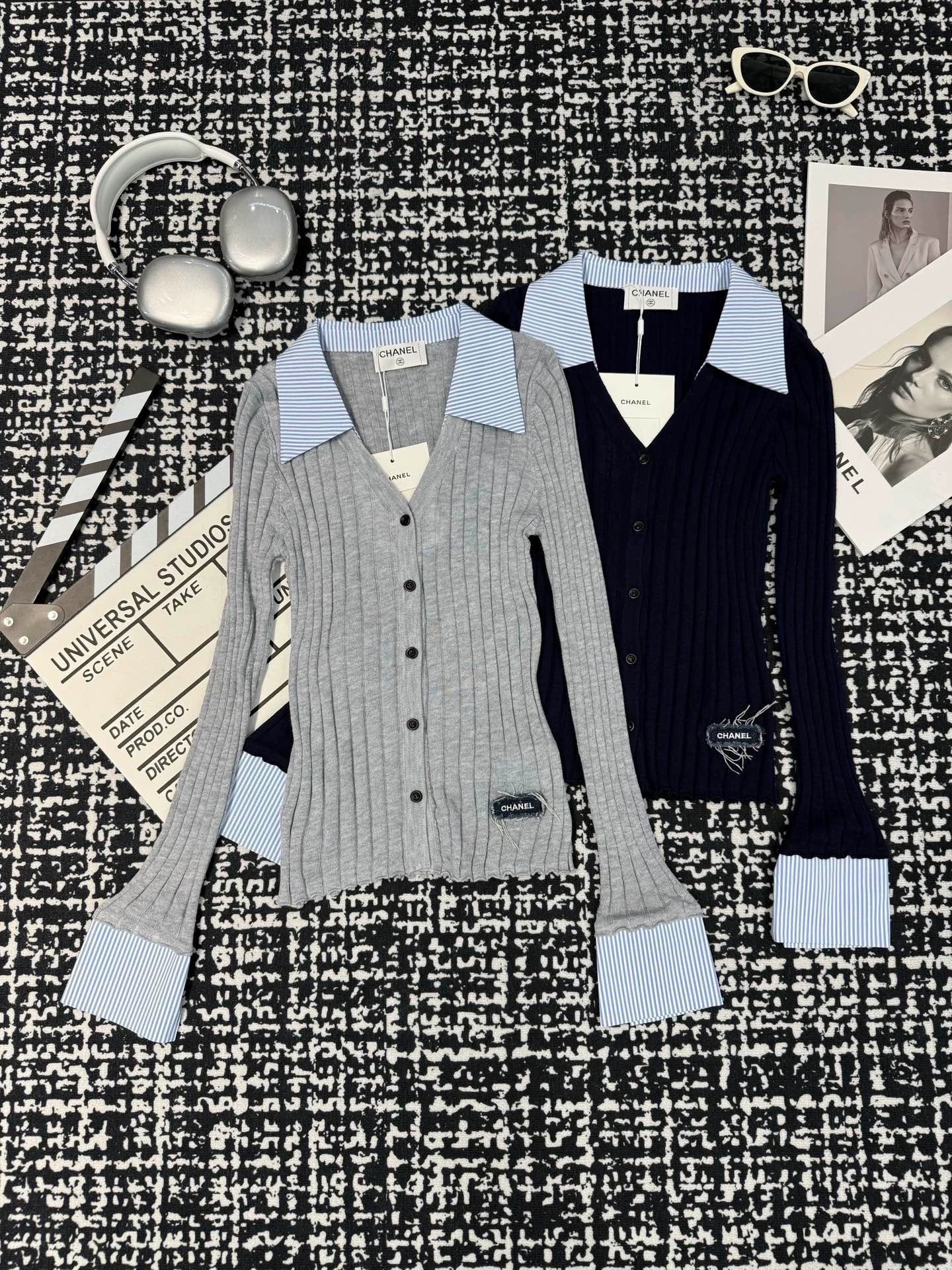 Knitted long sleeved shirt collar with patchwork