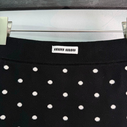 MiuMiu/26 Early Fall New Polka Dot Knit Long-Sleeve Cardigan and Mini Skirt Set