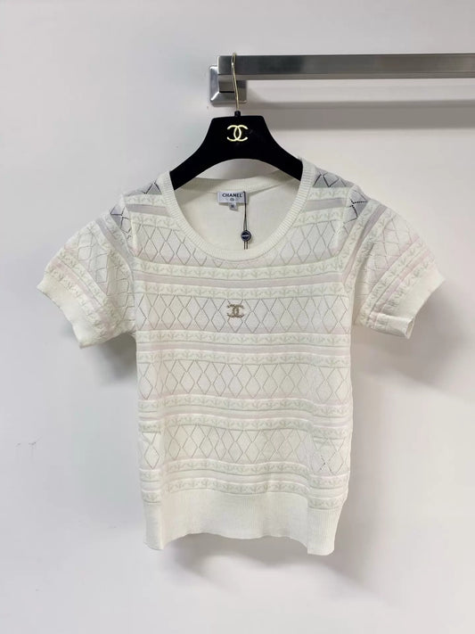 26ss Hollow-out logo short-sleeved shirt