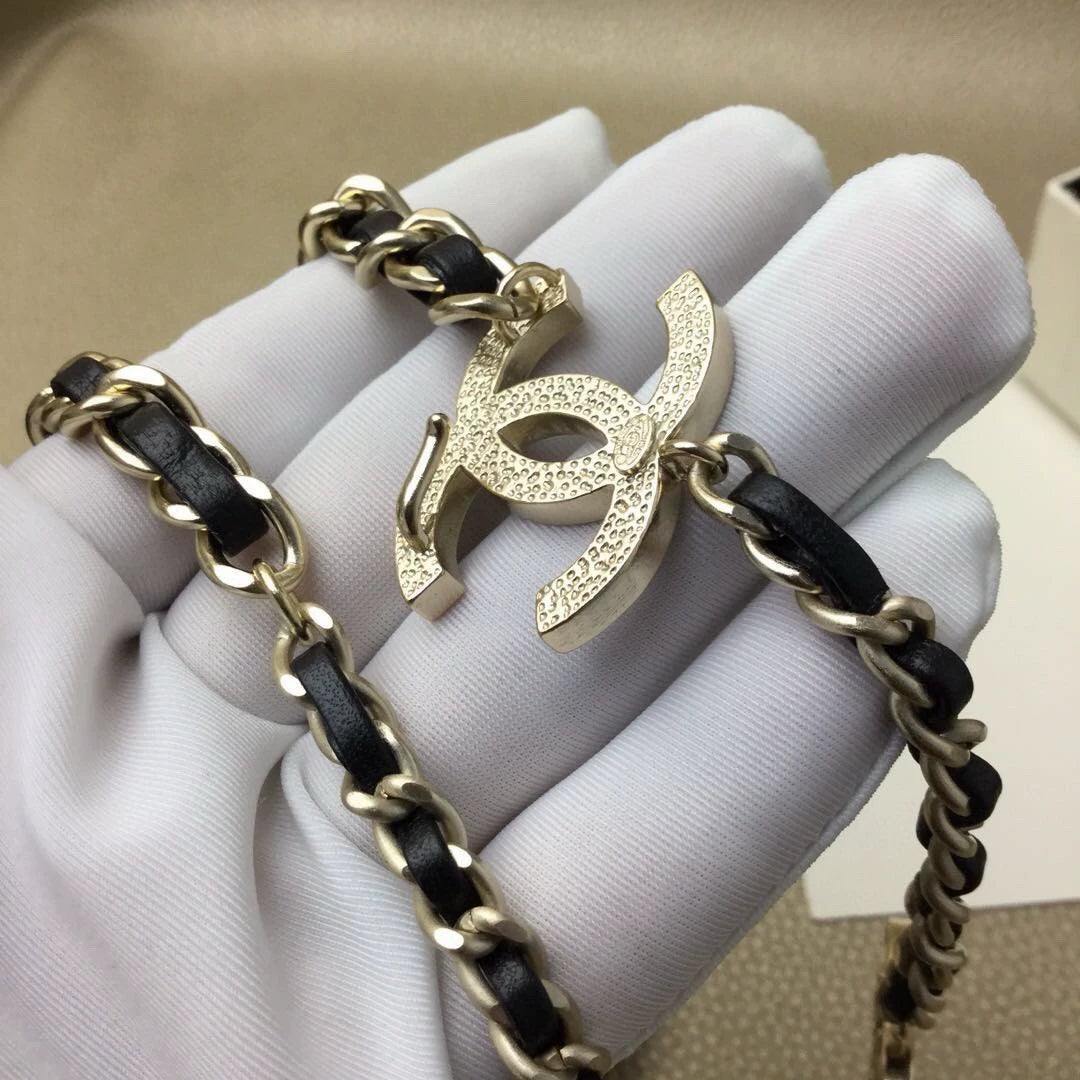 Black and Gold Leather Chain Waist Chain