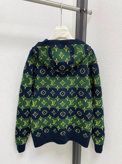 Double sided jacquard zipper hooded jacket