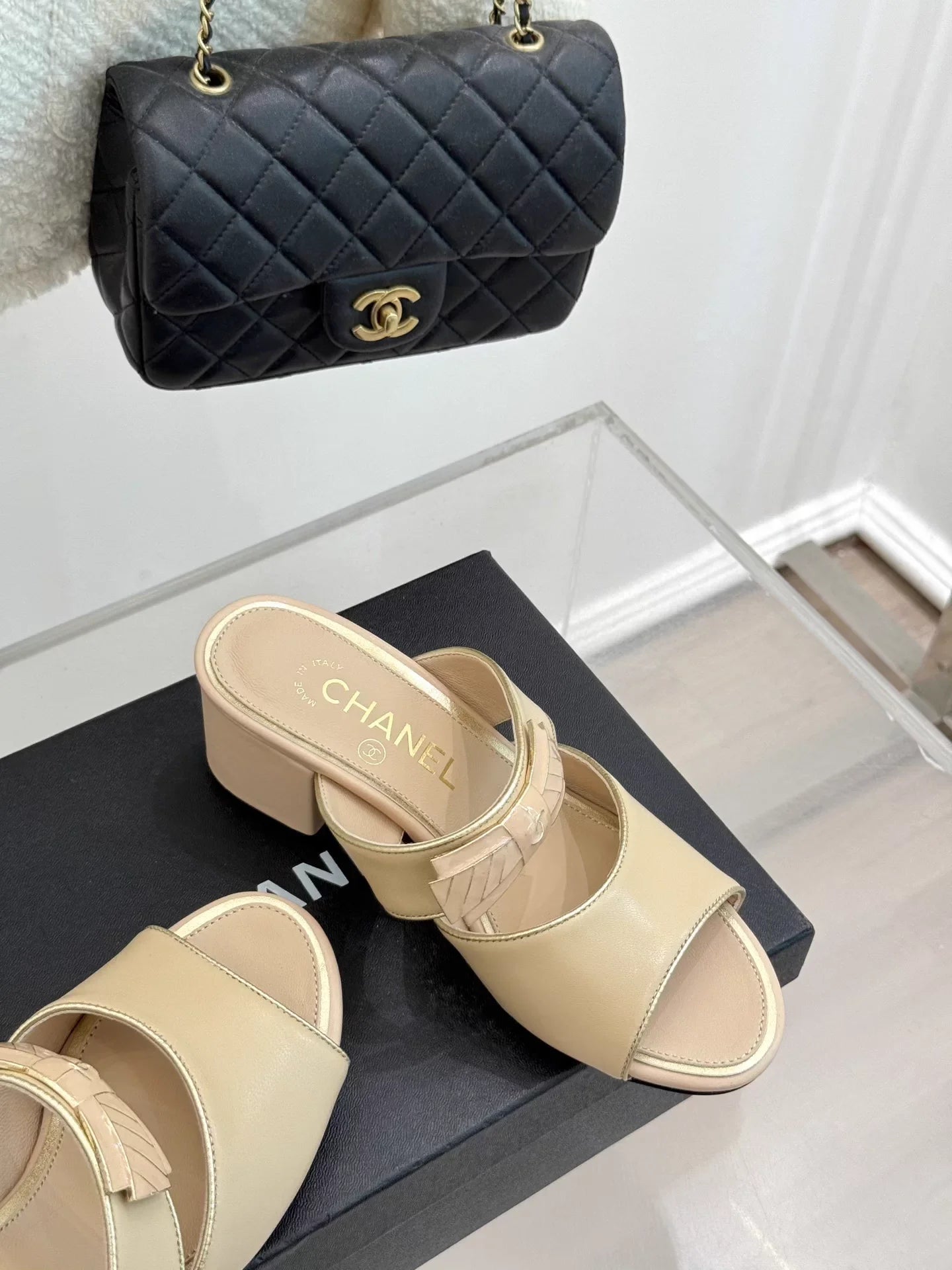 Double C Bow Chunky Heel Sandals