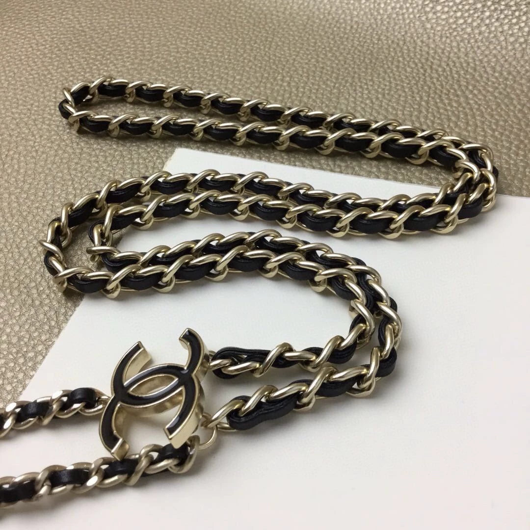 Black and Gold Leather Chain Waist Chain