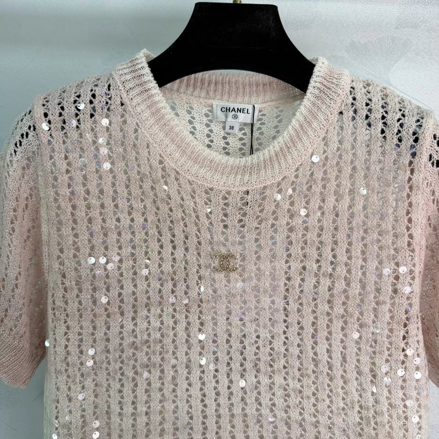 26ss Sequined Openwork Knit T-shirt