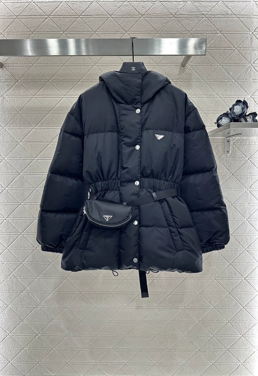 25fw Hooded waist bag, waist cinching down jacket