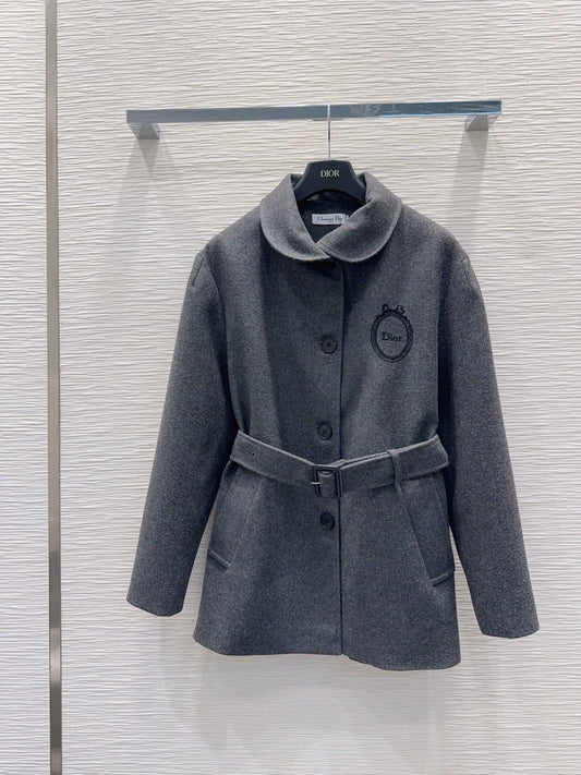 26Long-Sleeve, Single-Breasted Jacket with Embroidered Logo and Belt