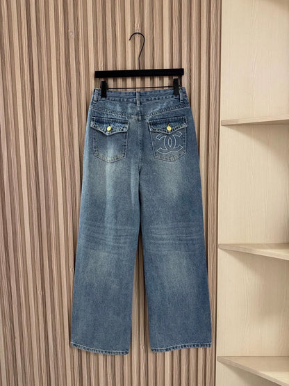 25fw Printed high waisted jeans