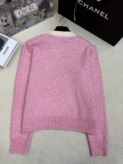 Color-blocked logo bow jacquard top