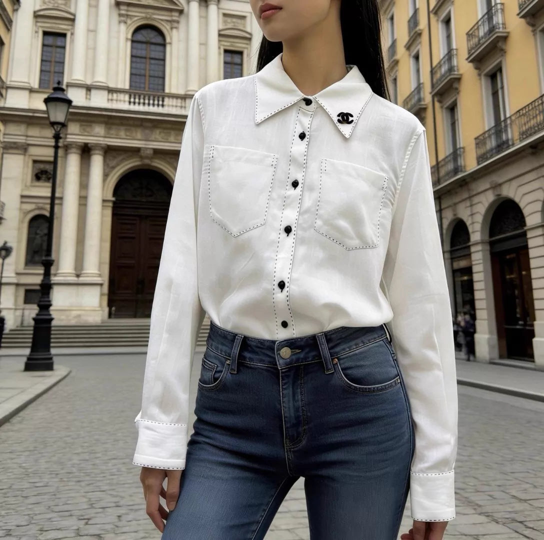 26ss White Shirt with Topstitching