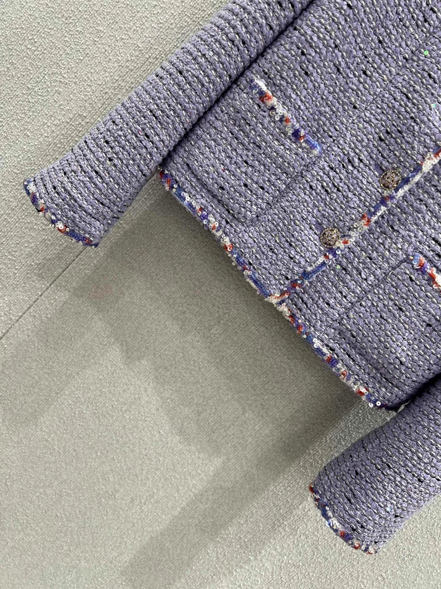 Sequined woven tweed wool coat
