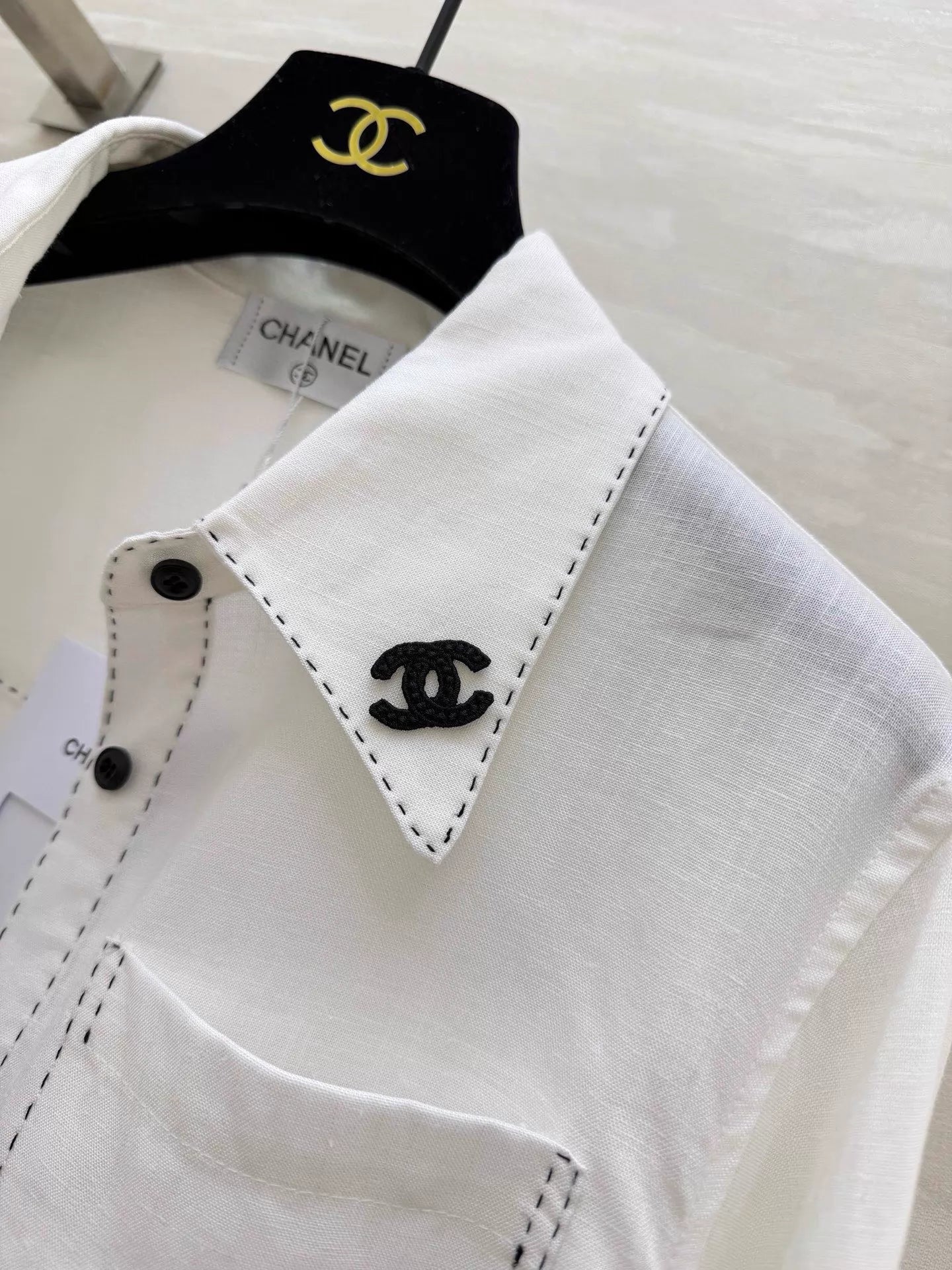 26ss White Shirt with Topstitching