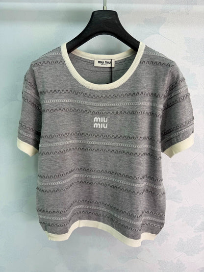 MiuMiu/26ssNew Striped Knit Short Sleeve