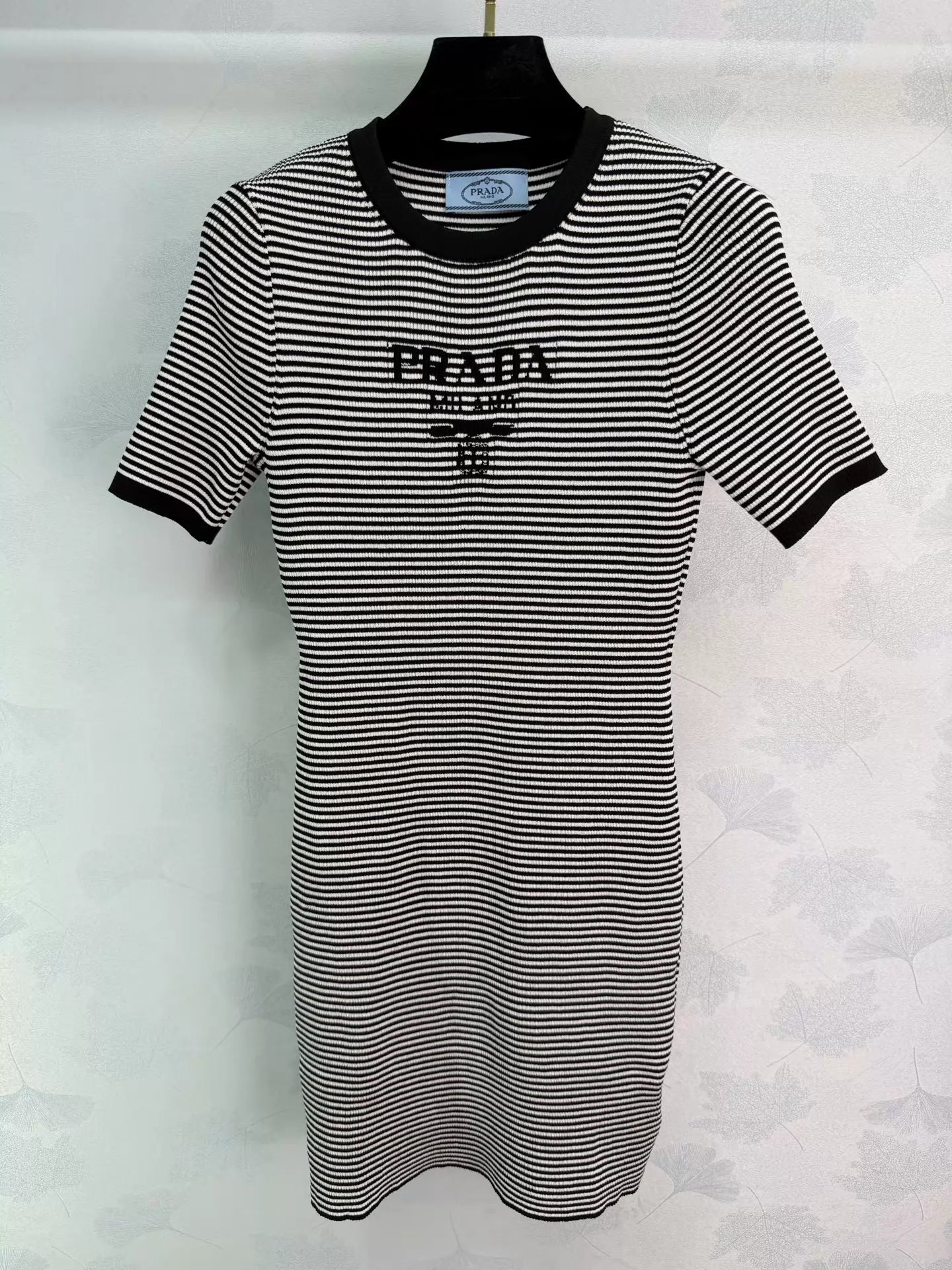 Striped knit short-sleeved dress