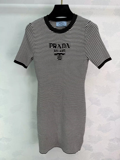 Striped knit short-sleeved dress