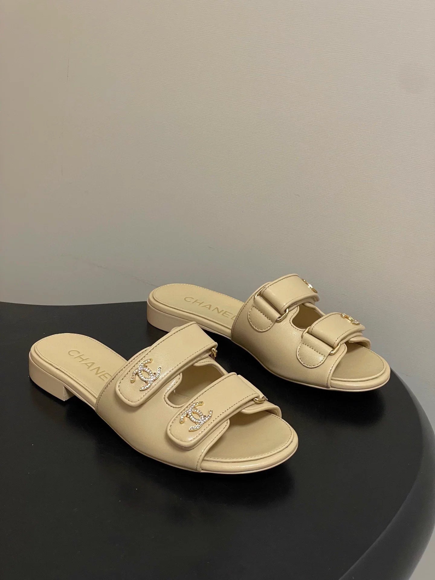 Double C rhinestone buckle sandals
