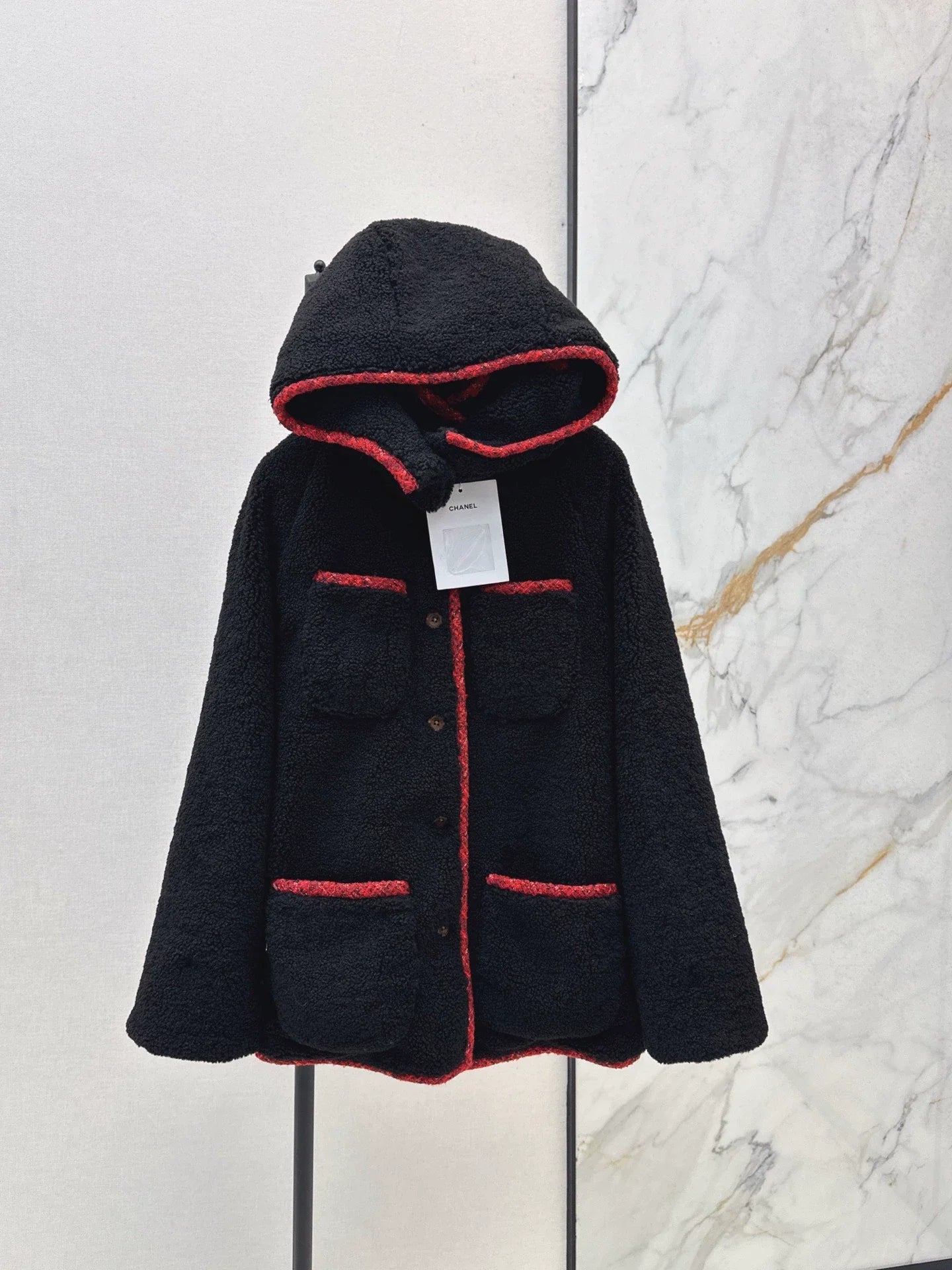 Teddy eco-friendly fur mid length hooded jacket