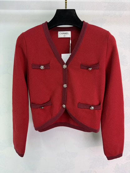 Color-blocked V-neck Cardigan