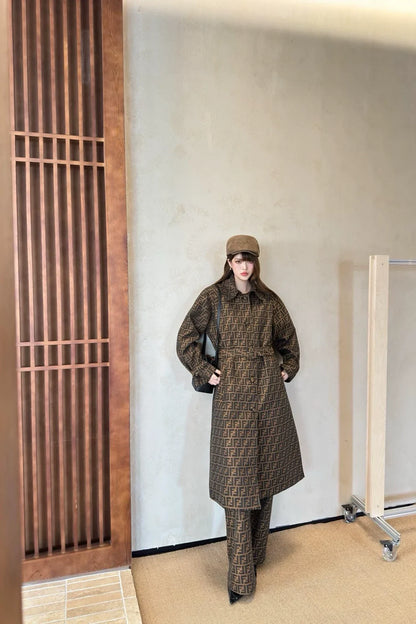 25fw Letter jacquard lapel long windbreaker jacket