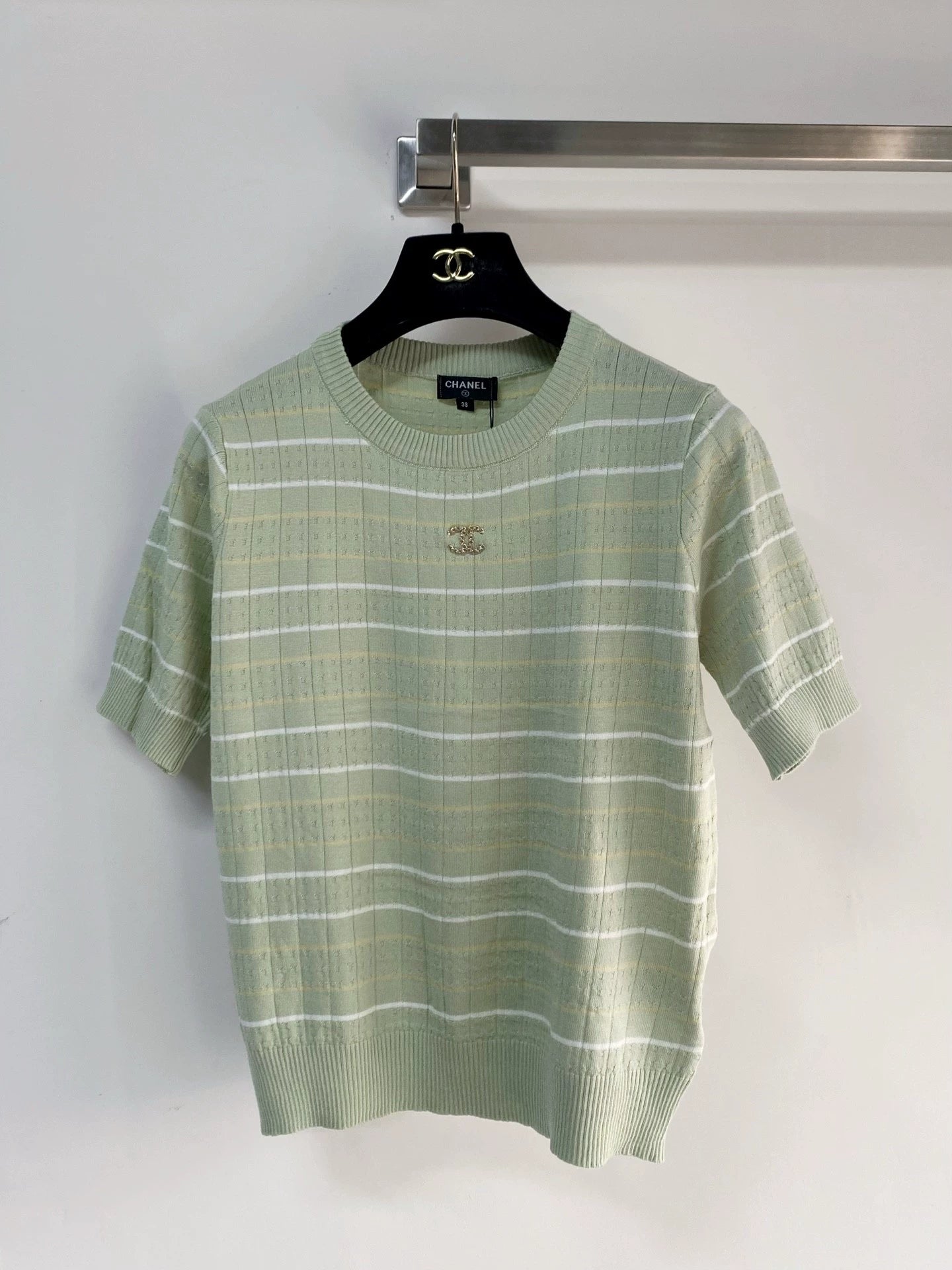 26ss Color-blocked striped logo T-shirt
