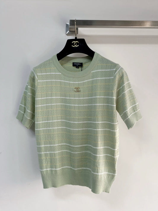 26ss Color-blocked striped logo T-shirt
