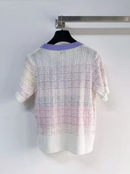 26ss Gradient letter beaded T-shirt