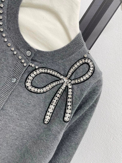 25fw Bow bright diamond knitted cardigan