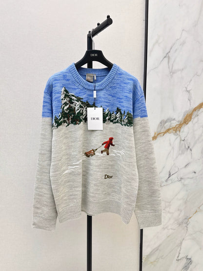 26New Color-Block Jacquard Loose-Fit Knit Sweater