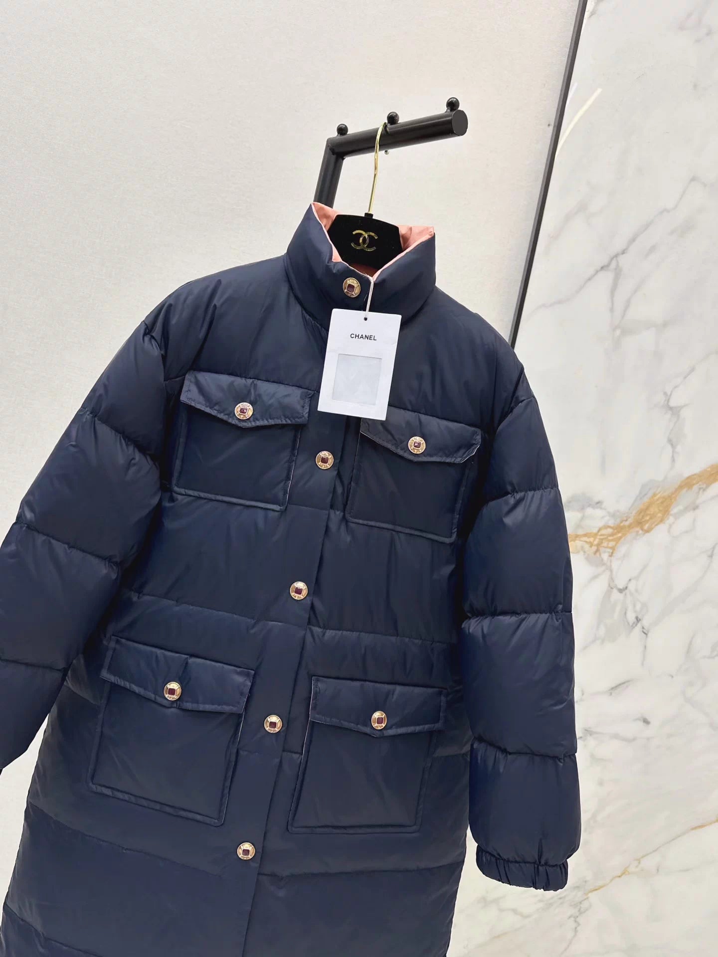 Stand-up collar long down coat