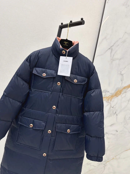 Stand-up collar long down coat