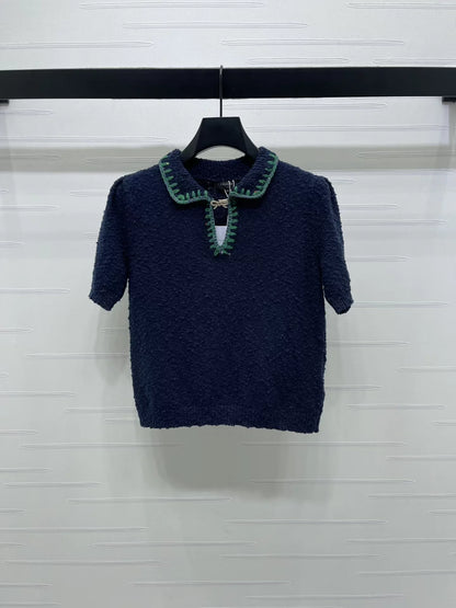 Color blocking lapel short sleeved shirt