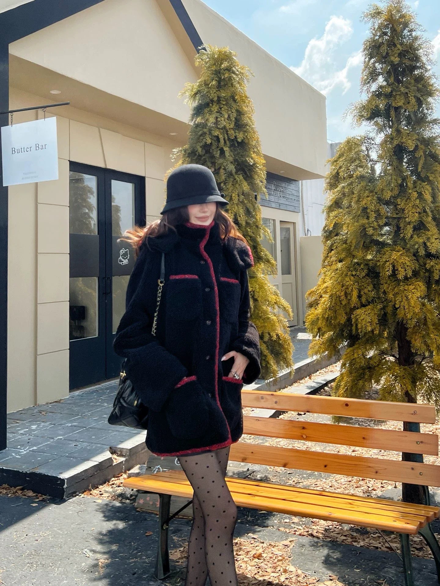 Teddy eco-friendly fur mid length hooded jacket