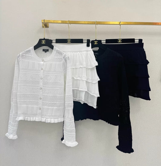26ss Knitted Cardigan + Skirt Set