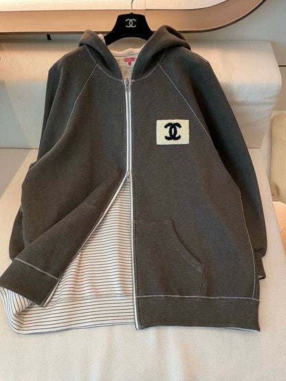 Zippered Hooded Sweatshirt