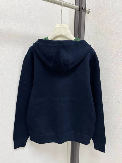 Double sided jacquard zipper hooded jacket