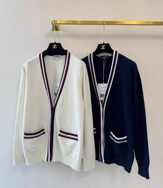 Preppy style color-blocked cardigan