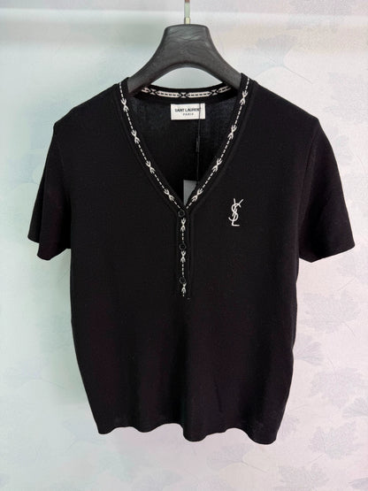 Yves Saint Laurent/26ss New V-Neck Knit Short Sleeve