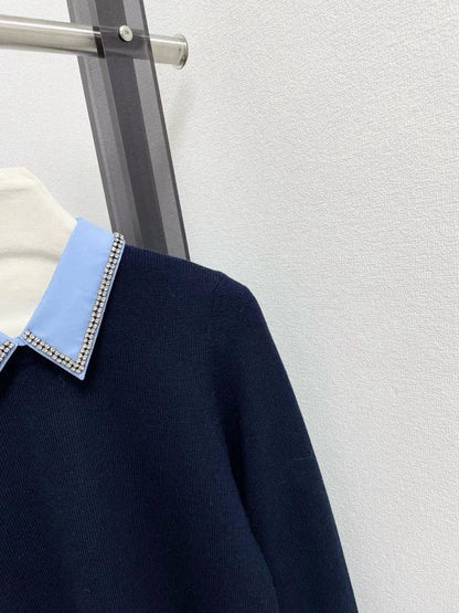 Two tone spliced knit sweater