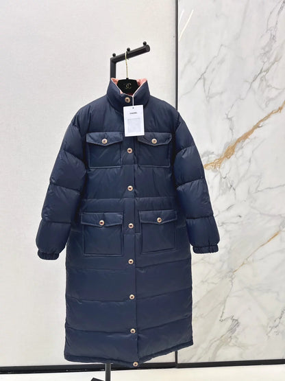Stand-up collar long down coat