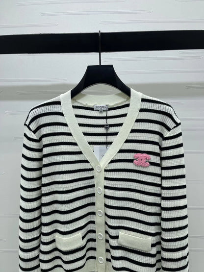 Striped V-neck Cardigan