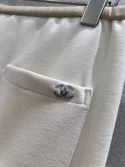 Drawstring casual wool wide leg pants