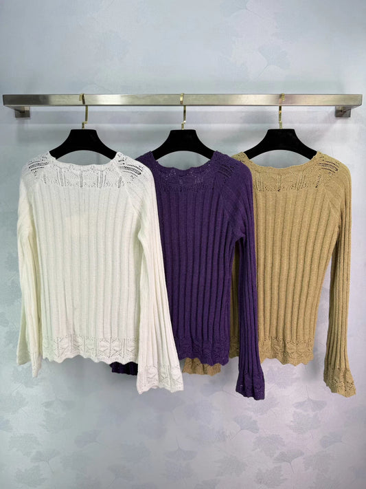 Openwork Knit Long-Sleeve Top
