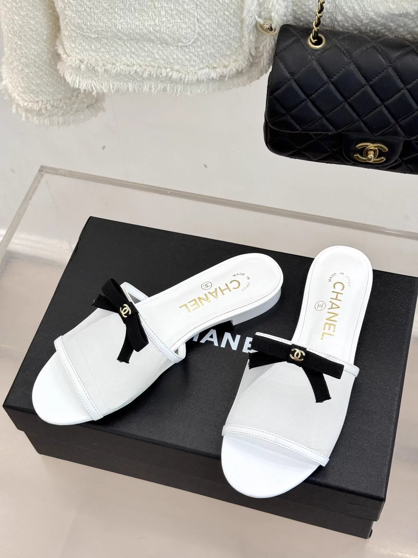 Flat high-heeled bow slippers