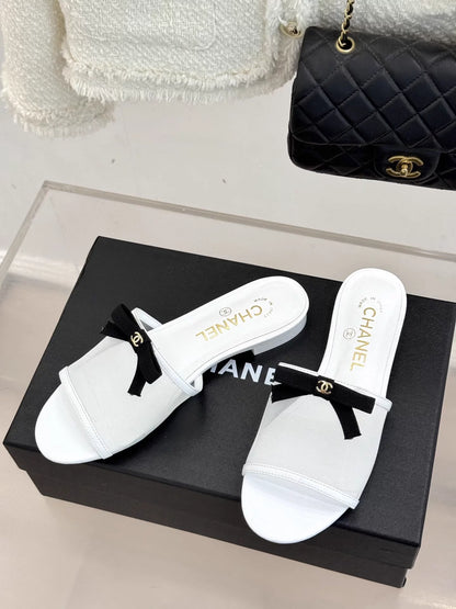 Flat high-heeled bow slippers