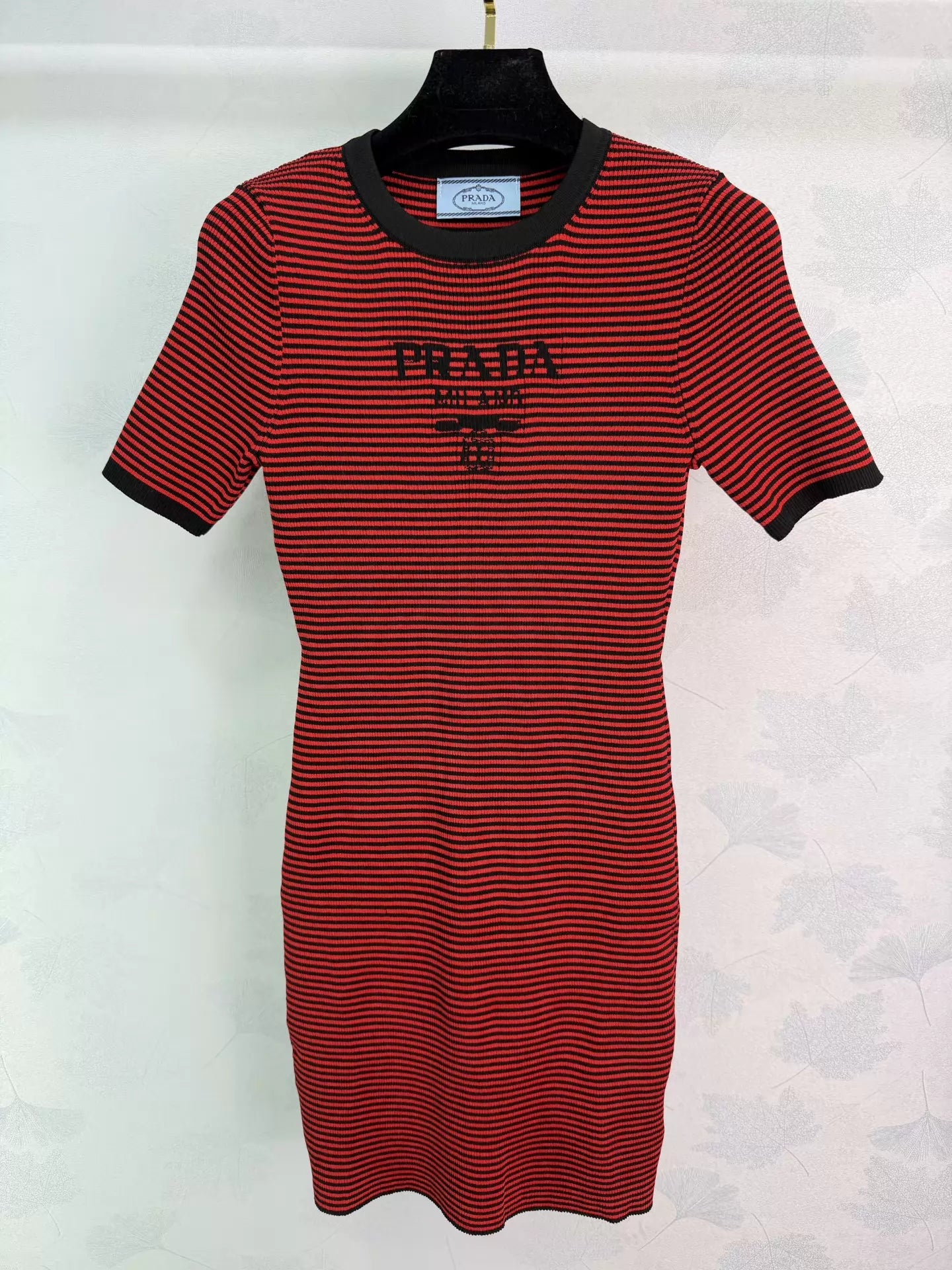 Striped knit short-sleeved dress