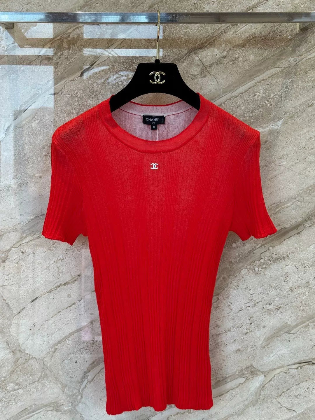26Red Knitted Short-Sleeve Top