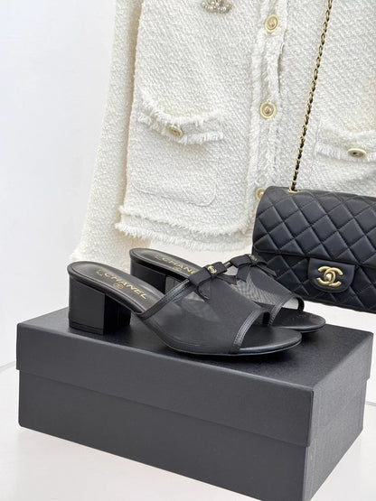 Flat high-heeled bow slippers