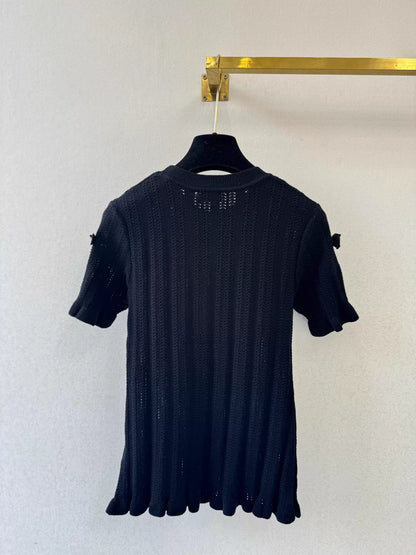 26ss Bow and Pearl Knit T-shirt