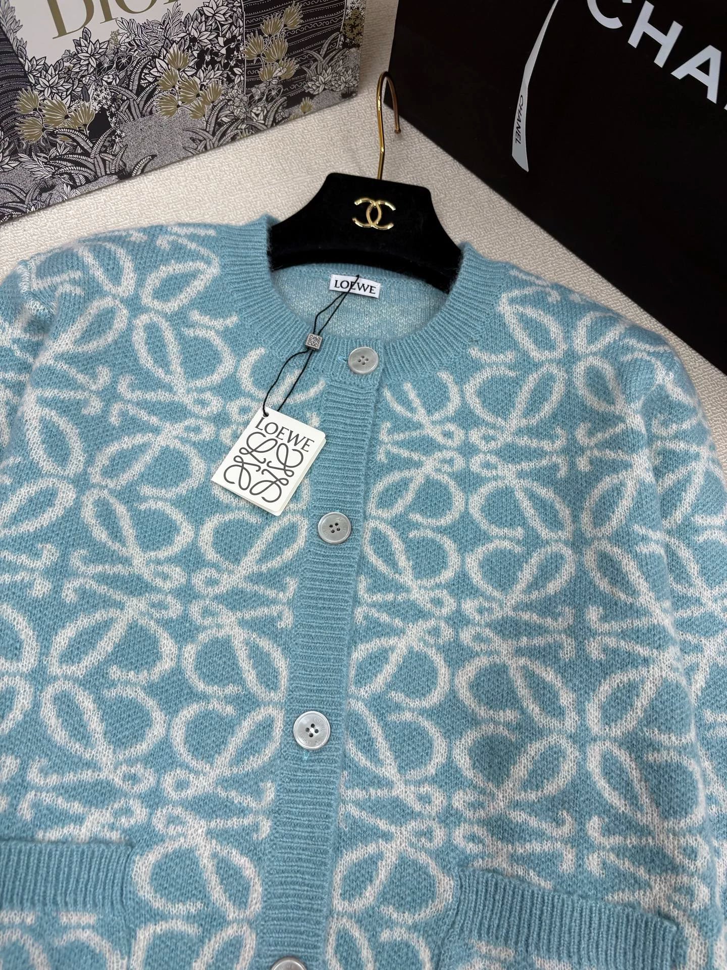 Color-blocked logo jacquard cardigan